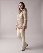 Women's Long Hooded Puffer Coat with Ribbed Cuffs, Warm Quilted Finish – Juno