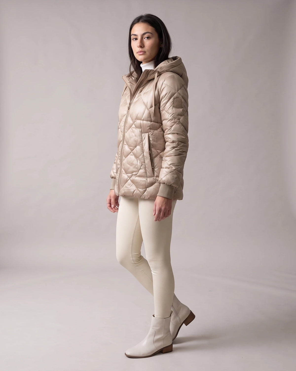 Women's Long Hooded Puffer Coat with Ribbed Cuffs, Warm Quilted Finish – Juno