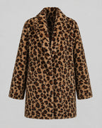 Women's Faux Fur Coat in Leopard Print with Shawl Collar for Winter – Josie Grey