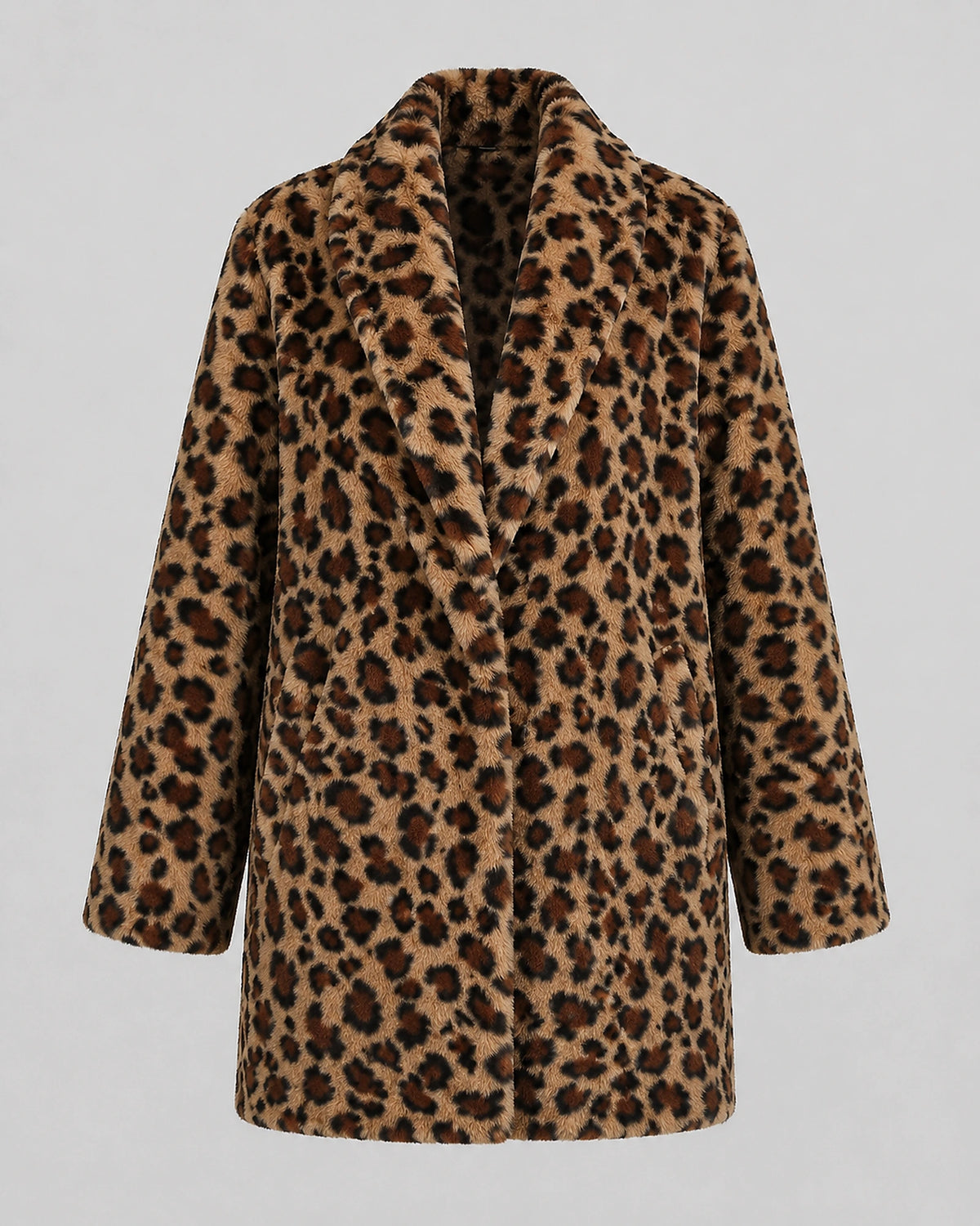 Women's Faux Fur Coat in Leopard Print with Shawl Collar for Winter – Josie Grey