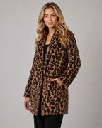 Women's Faux Fur Coat in Leopard Print with Shawl Collar for Winter – Josie Grey