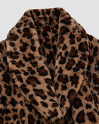 Women's Faux Fur Coat in Leopard Print with Shawl Collar for Winter – Josie Grey