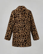 Women's Faux Fur Coat in Leopard Print with Shawl Collar for Winter – Josie Grey