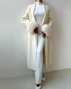 Women's Longline Open-Front Wool-Blend Coat with Faux Fur Cuffs – Holly Belle