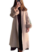 Women's Longline Open-Front Wool-Blend Coat with Faux Fur Cuffs – Holly Belle
