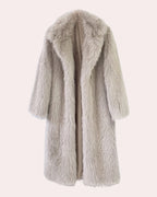 Women's Longline Shaggy Faux Fur Coat with Notch Collar, Relaxed Fit – Dora Belle