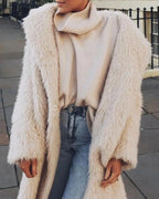 Women's Longline Shaggy Faux Fur Coat with Notch Collar, Relaxed Fit – Dora Belle