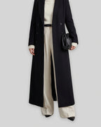 Women's Long Coat with Double Breasted Front and Notch Lapel, Maxi Longline Length – Lottie Grey