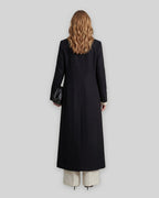 Women's Long Coat with Double Breasted Front and Notch Lapel, Maxi Longline Length – Lottie Grey