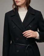 Women's Long Coat with Double Breasted Front and Notch Lapel, Maxi Longline Length – Lottie Grey