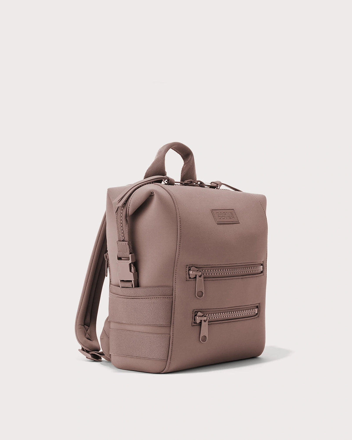 Women's Neoprene Diaper Backpack with Top Handle and Double Zip Front Pockets in Taupe – Thea Mae