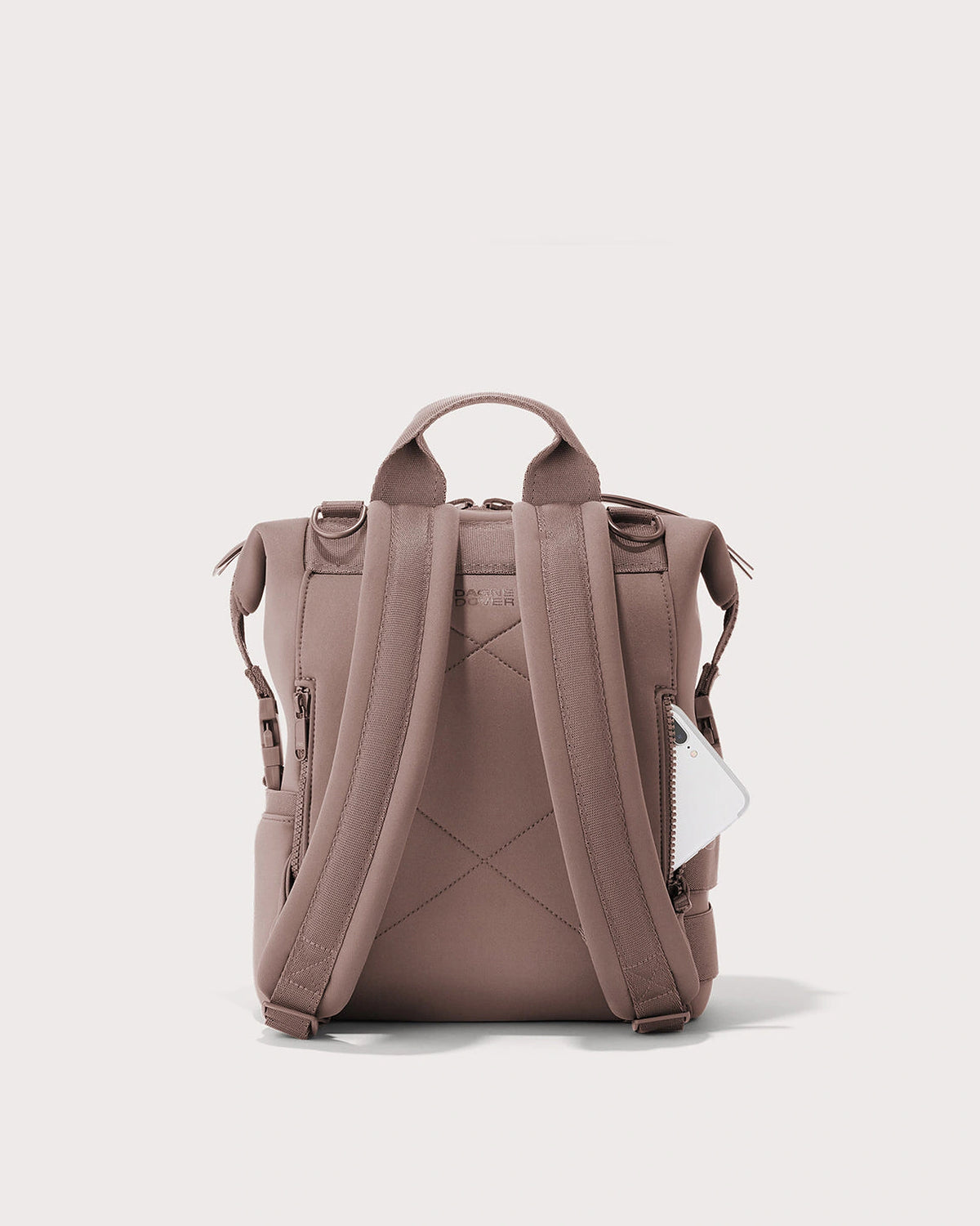 Women's Neoprene Diaper Backpack with Top Handle and Double Zip Front Pockets in Taupe – Thea Mae