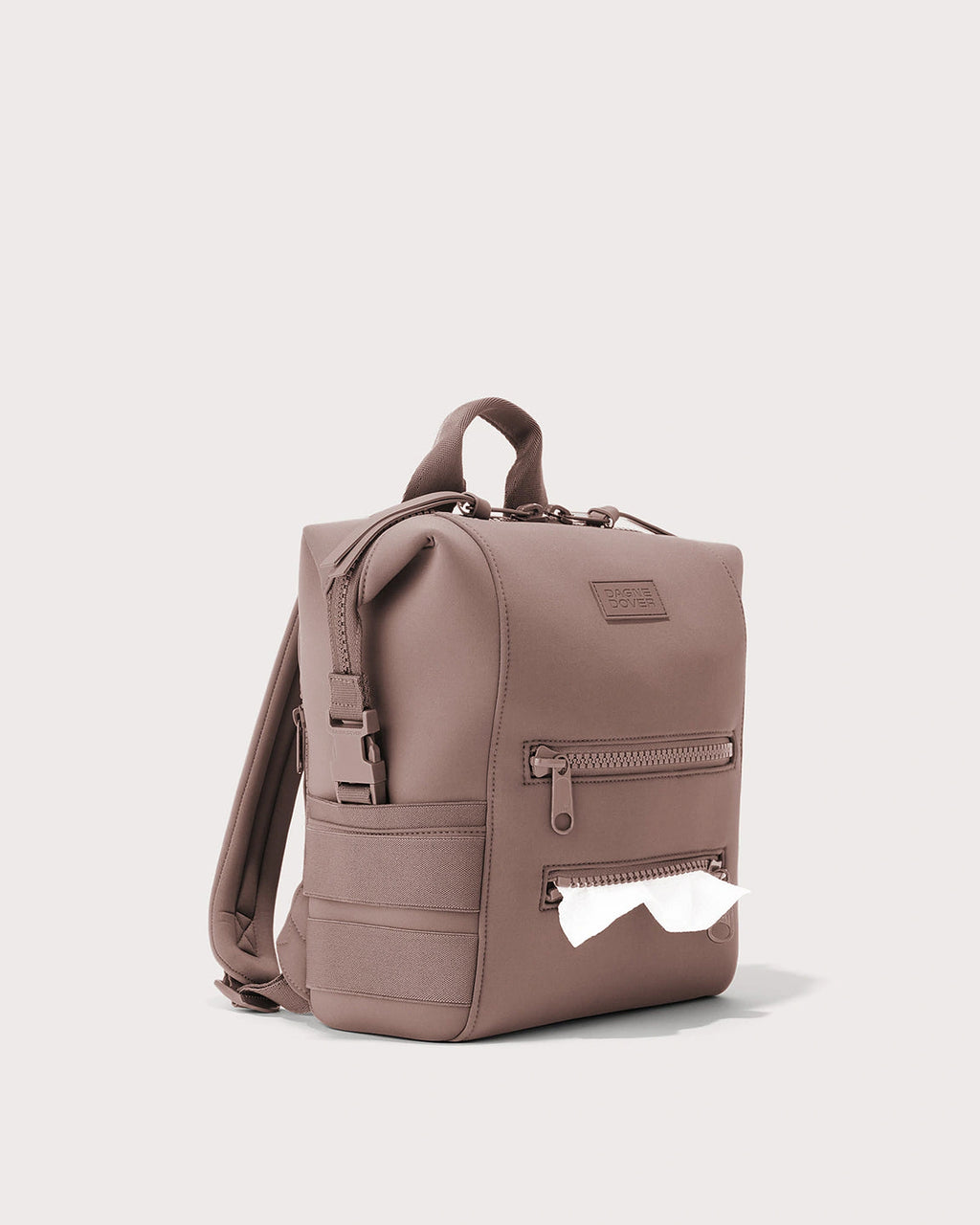 Women's Neoprene Diaper Backpack with Top Handle and Double Zip Front Pockets in Taupe – Thea Mae