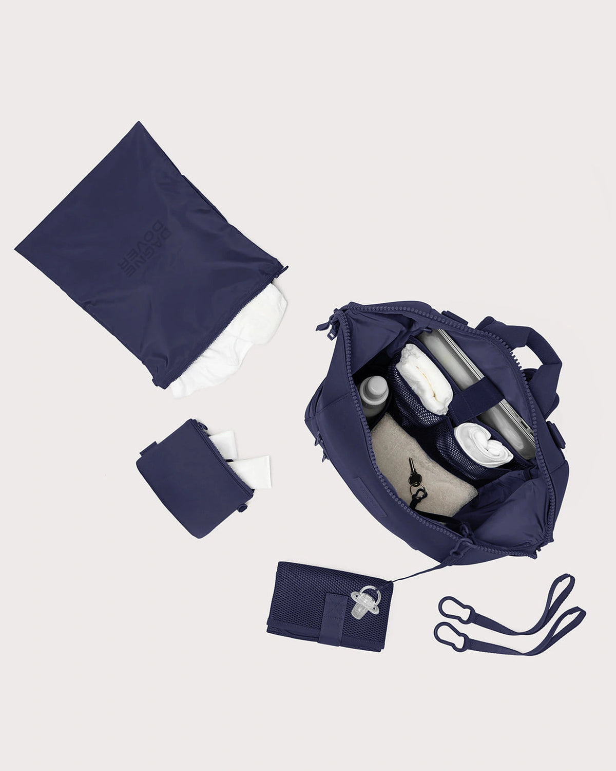 Women's Neoprene Diaper Backpack with Top Handle and Stroller Straps in Navy – Ursula Grey