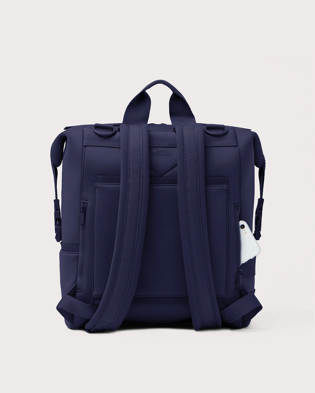 Women's Neoprene Diaper Backpack with Top Handle and Stroller Straps in Navy – Ursula Grey