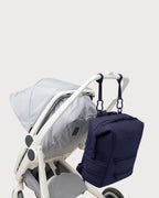 Women's Neoprene Diaper Backpack with Top Handle and Stroller Straps in Navy – Ursula Grey