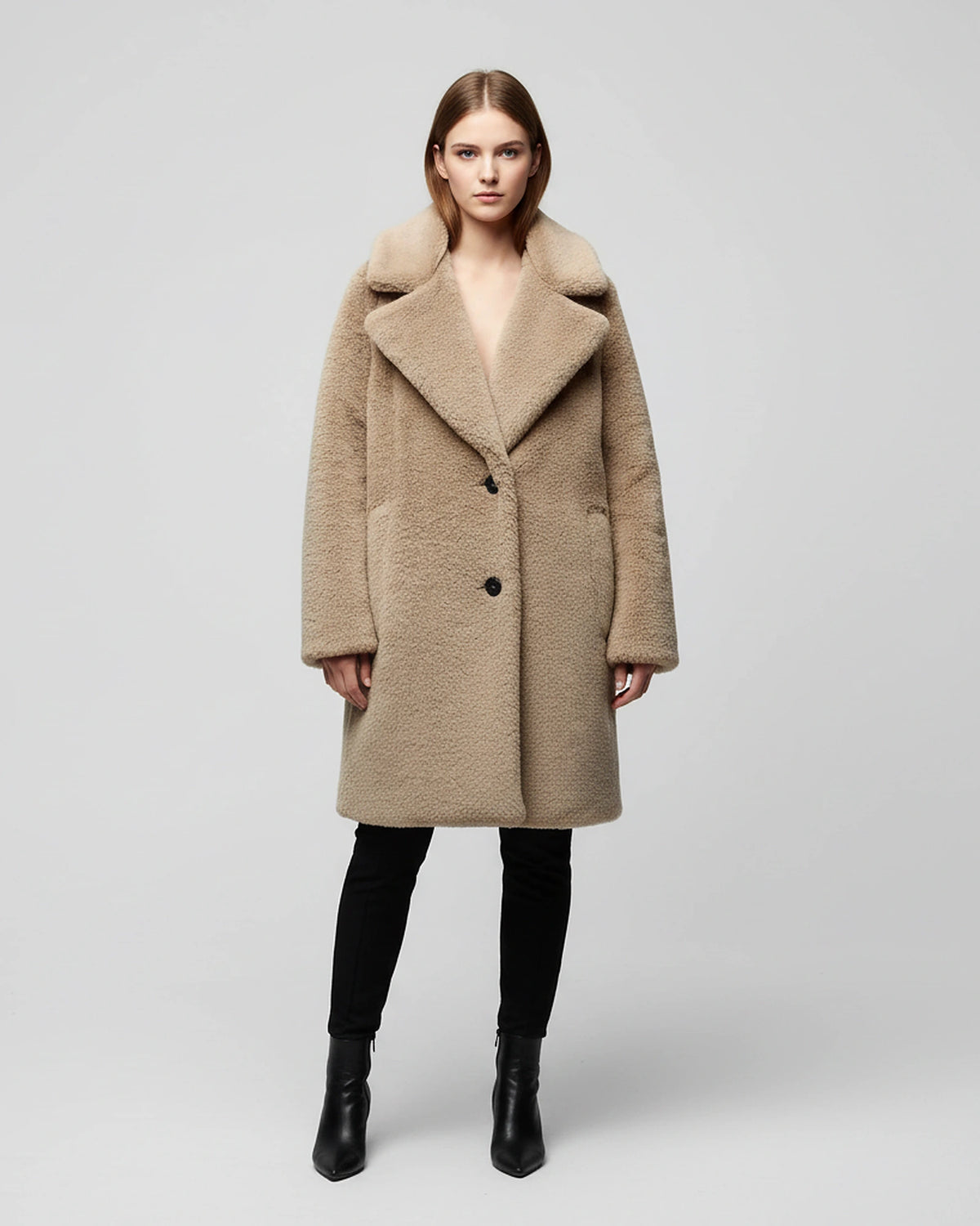 Women's Notch Collar Teddy Coat with Button Front, Relaxed Fit – Ivy Mae