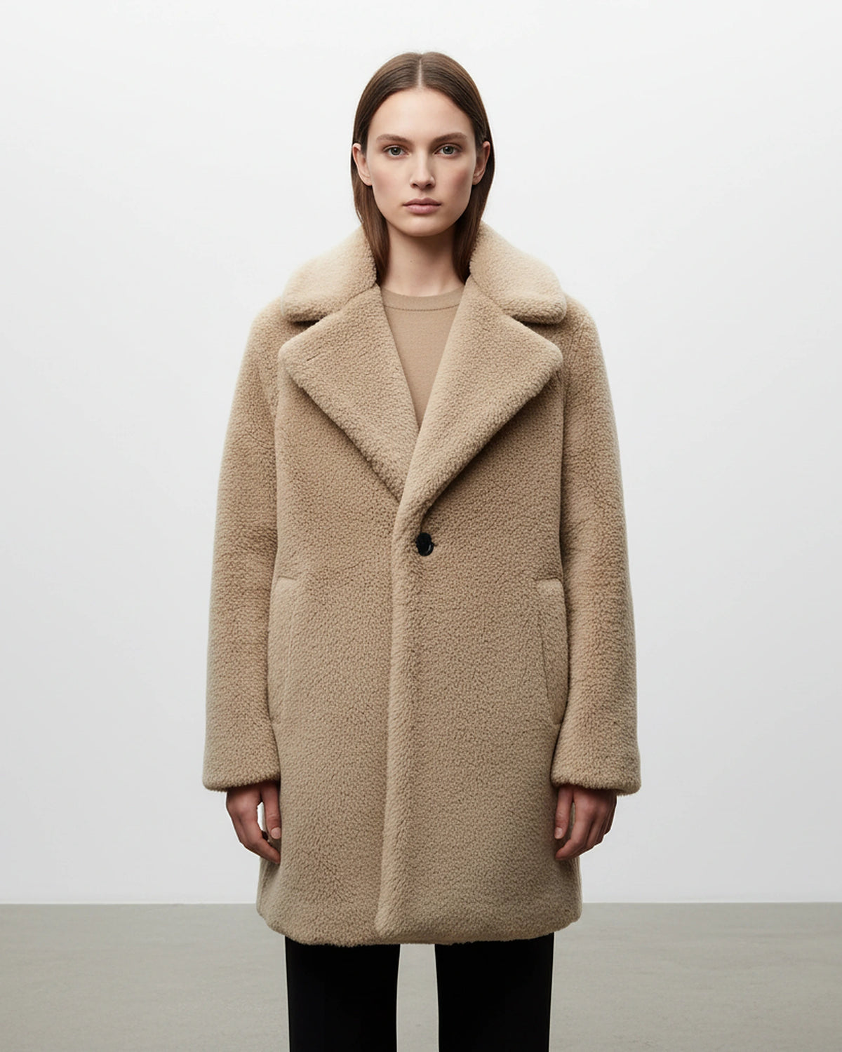 Women's Notch Collar Teddy Coat with Button Front, Relaxed Fit – Ivy Mae