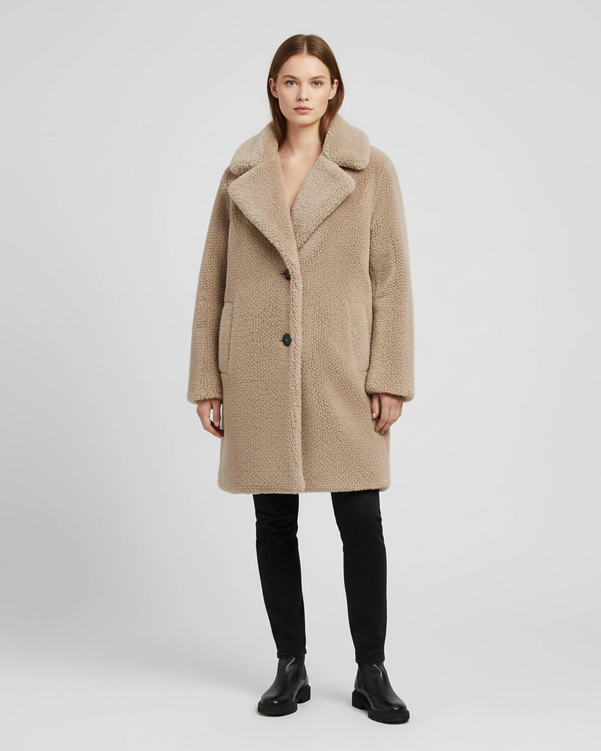 Women's Notch Collar Teddy Coat with Button Front, Relaxed Fit – Ivy Mae