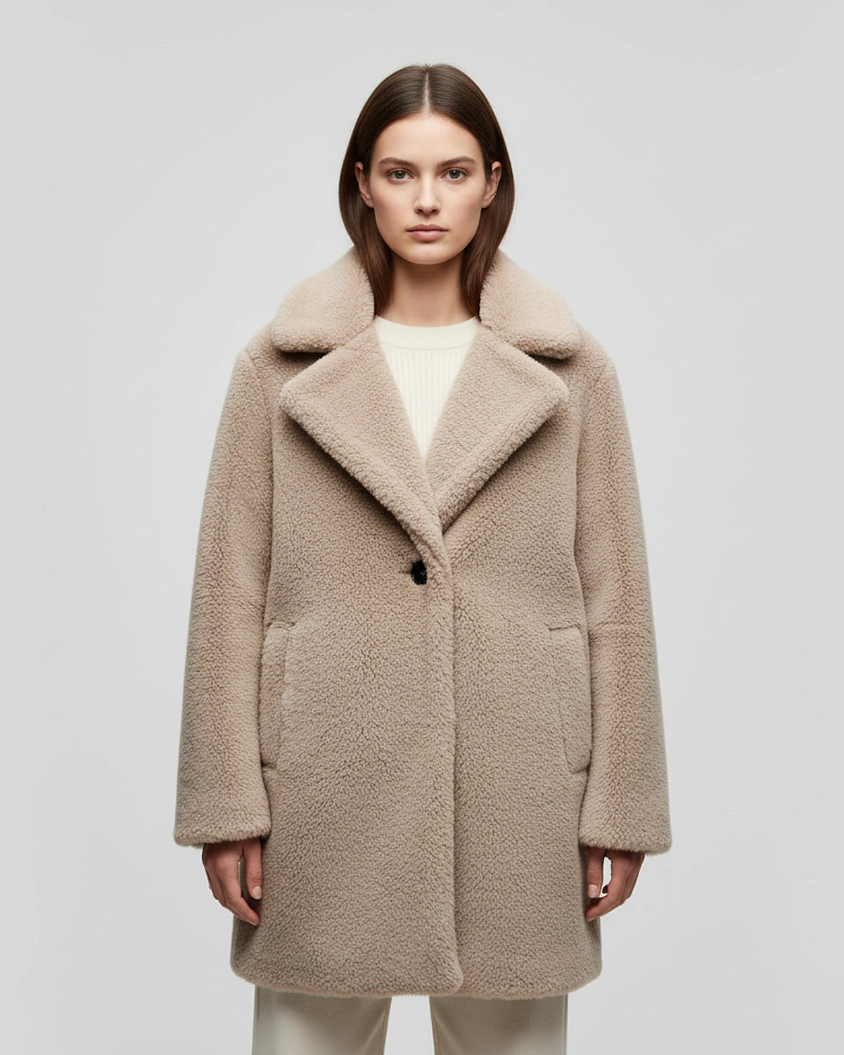 Women's Notch Collar Teddy Coat with Button Front, Relaxed Fit – Ivy Mae