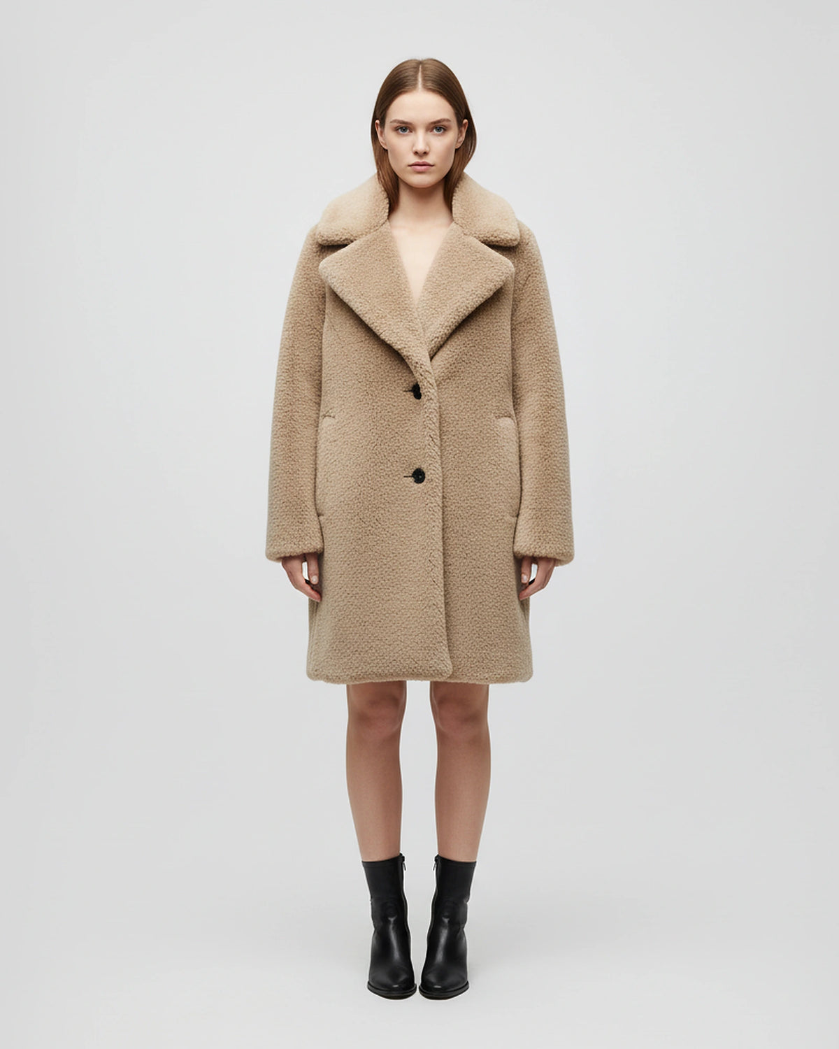Women's Notch Collar Teddy Coat with Button Front, Relaxed Fit – Ivy Mae