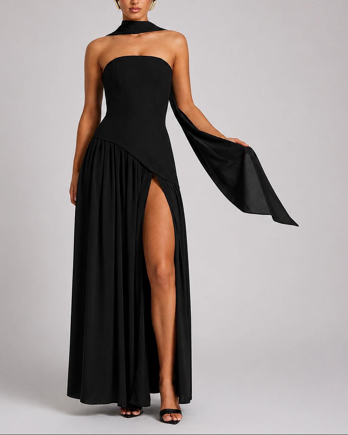 Women's Open Back Scarf Maxi Dress with Asymmetric Hem – Keira Lou