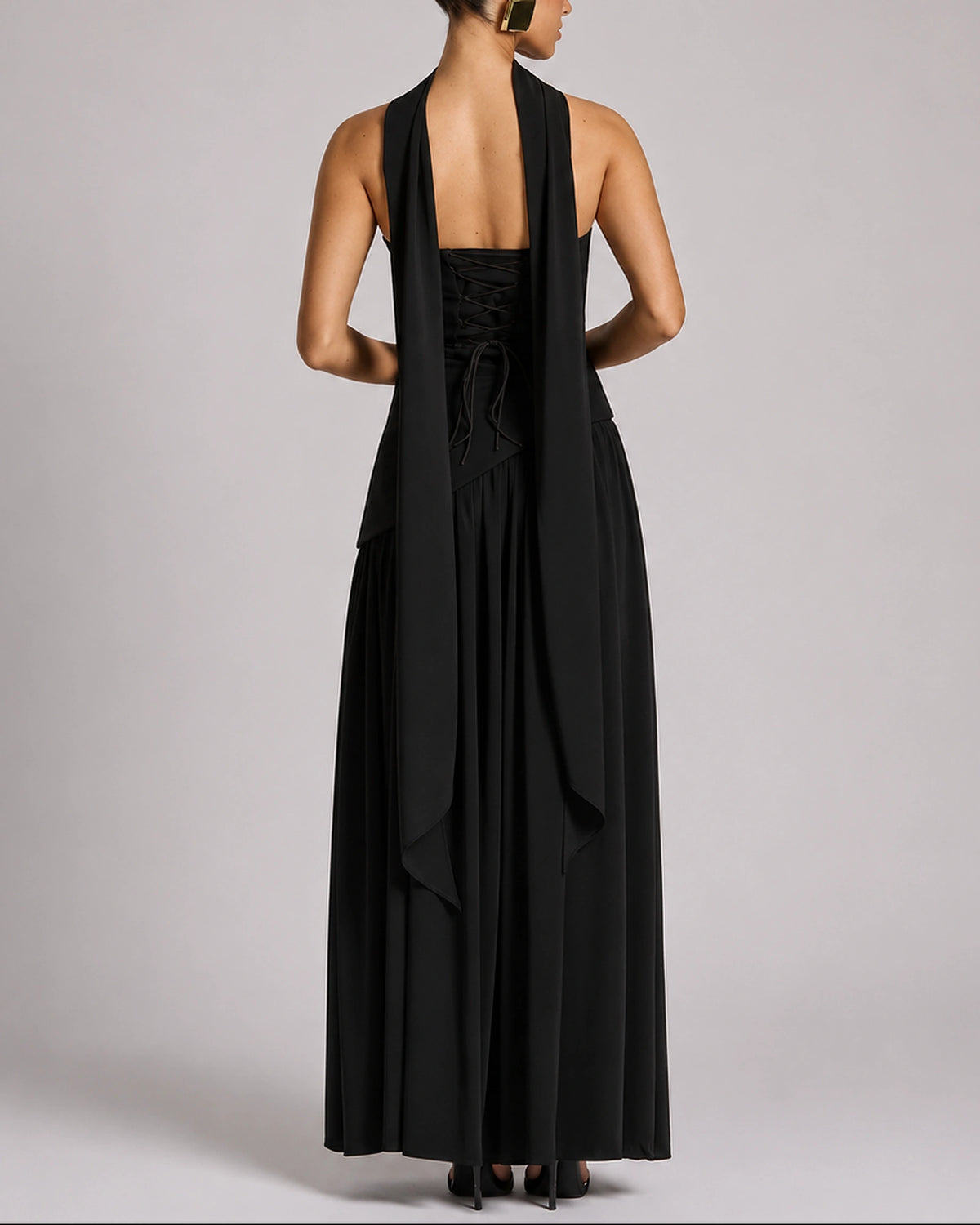 Women's Open Back Scarf Maxi Dress with Asymmetric Hem – Keira Lou