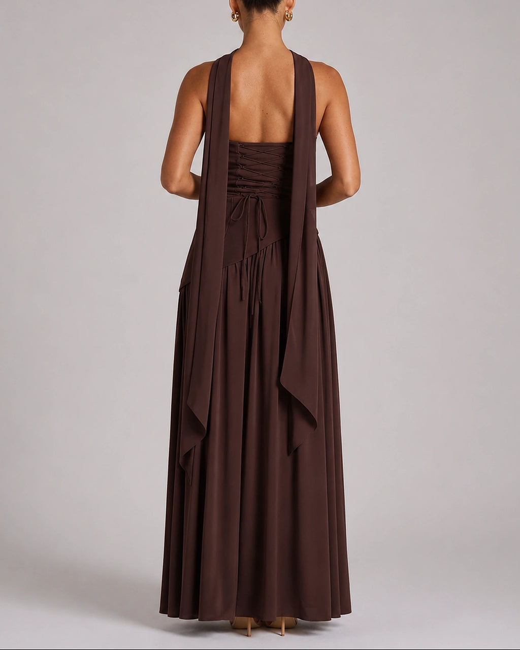 Women's Open Back Scarf Maxi Dress with Asymmetric Hem – Keira Lou