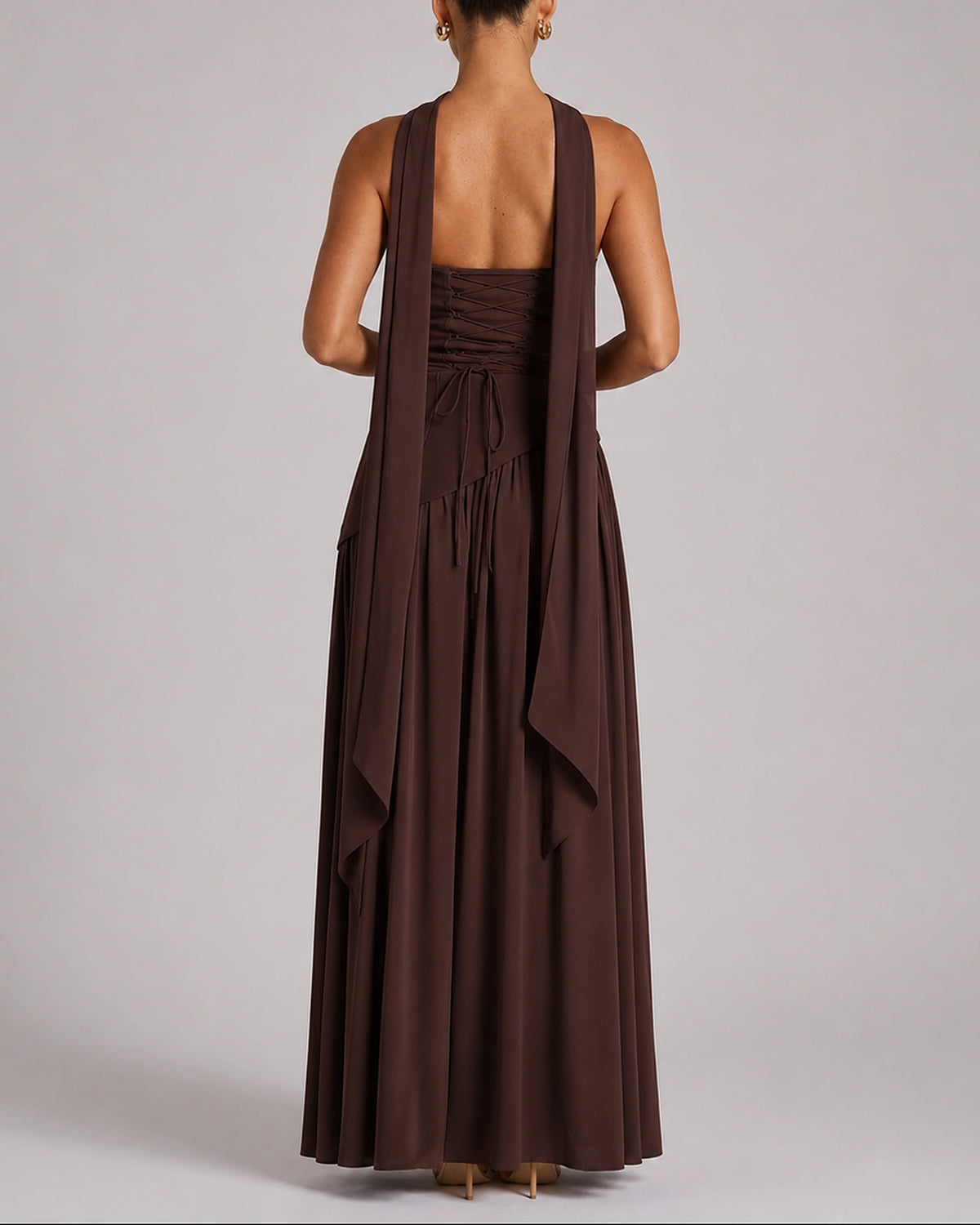Women's Open Back Scarf Maxi Dress with Asymmetric Hem – Keira Lou