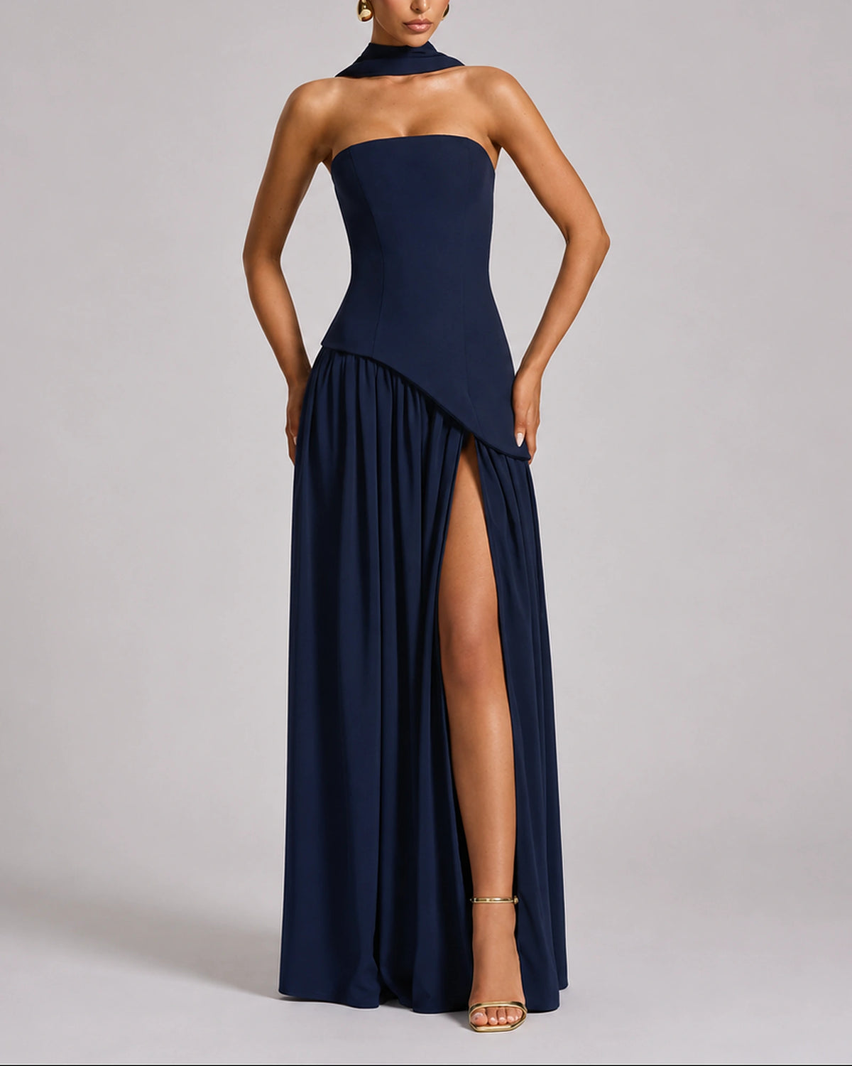 Women's Open Back Scarf Maxi Dress with Asymmetric Hem – Keira Lou