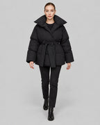 Women's Puffer Jacket with Funnel Neck and Belted Waist, Oversized Fit – Giselle