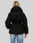 Women's Puffer Jacket with Funnel Neck and Belted Waist, Oversized Fit – Giselle