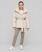 Women's Puffer Jacket with Funnel Neck and Belted Waist, Oversized Fit – Giselle