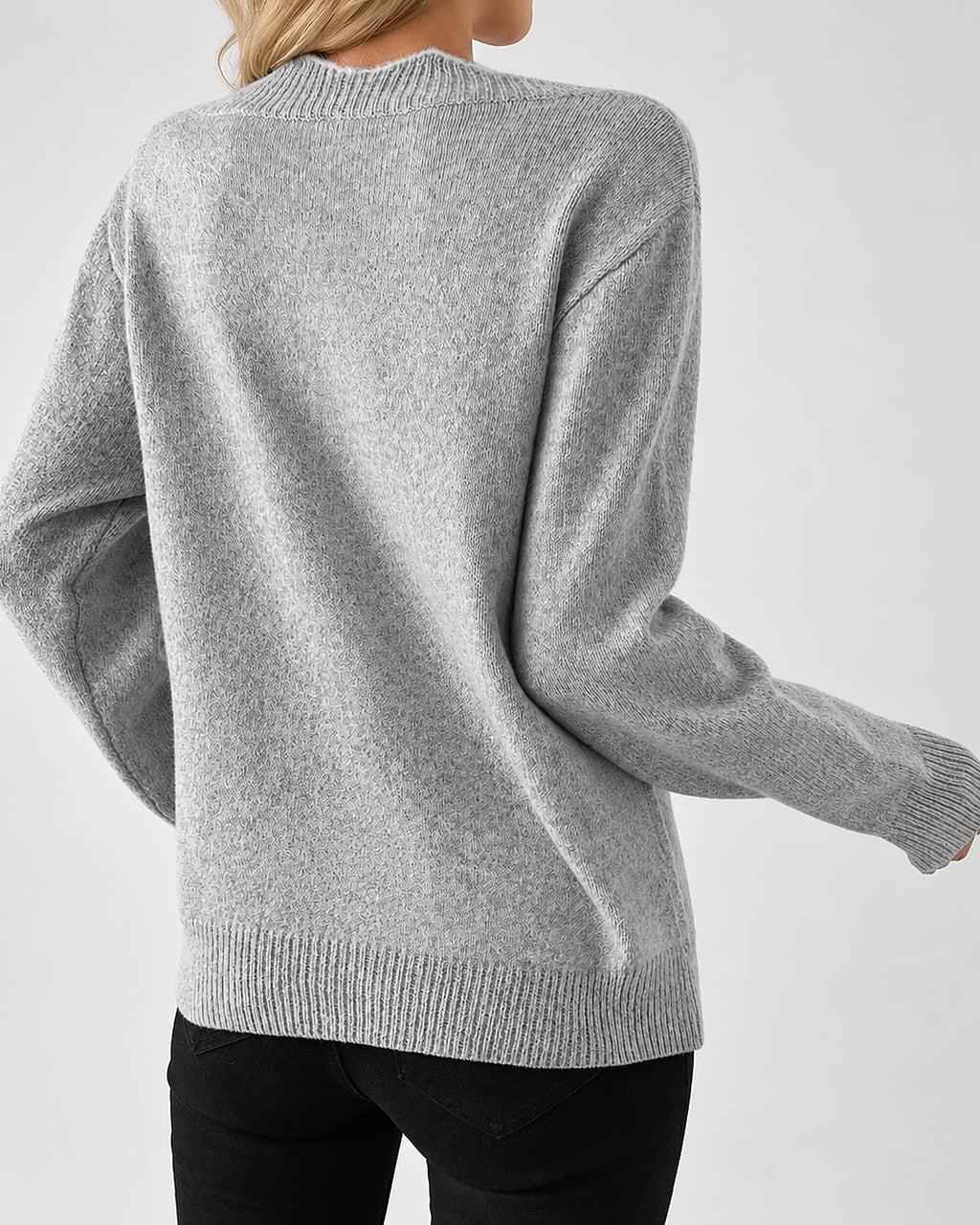 Women's Oversized Knitted Jumper with Bow Print, V-Neck Sweater Style – Freya
