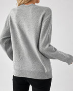 Women's Oversized Knitted Jumper with Bow Print, V-Neck Sweater Style – Freya