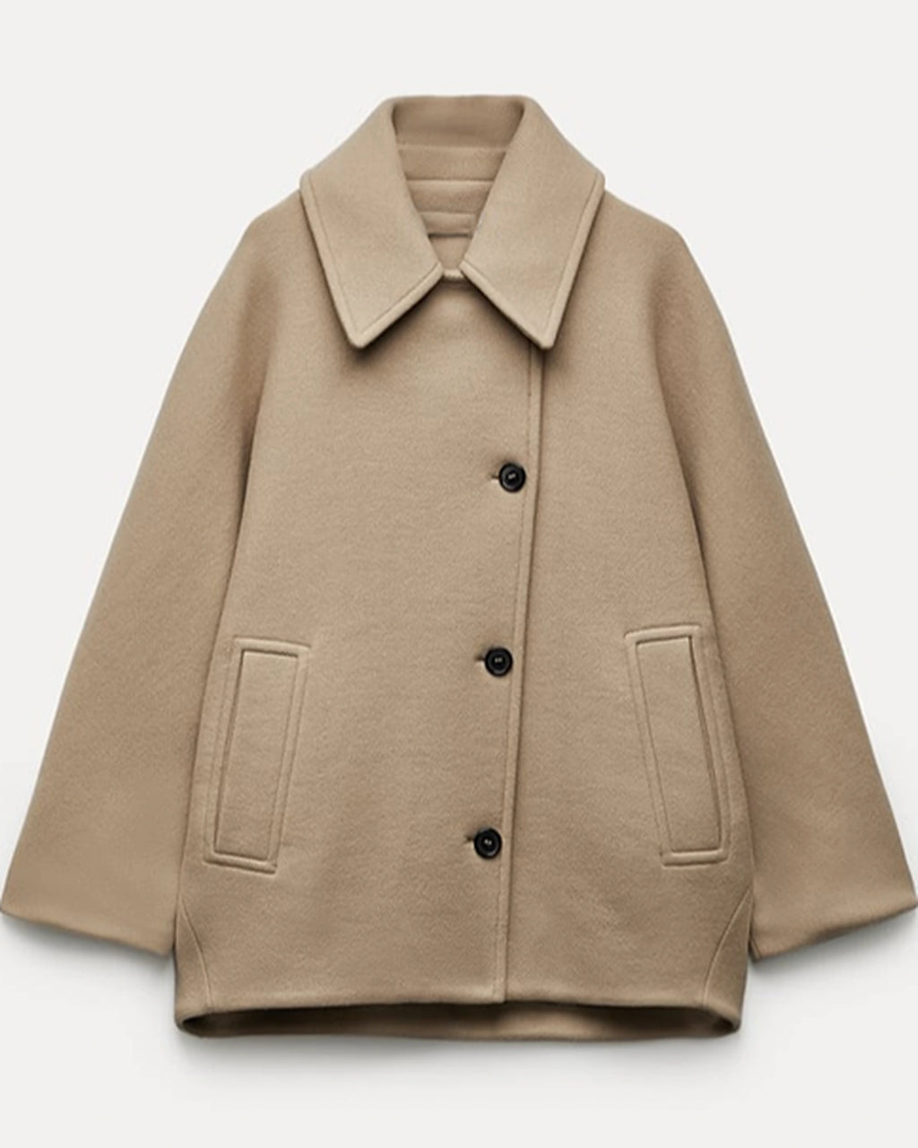 Women's Oversized Button-Front Wool-Blend Coat with Notched Collar – Jade Jane
