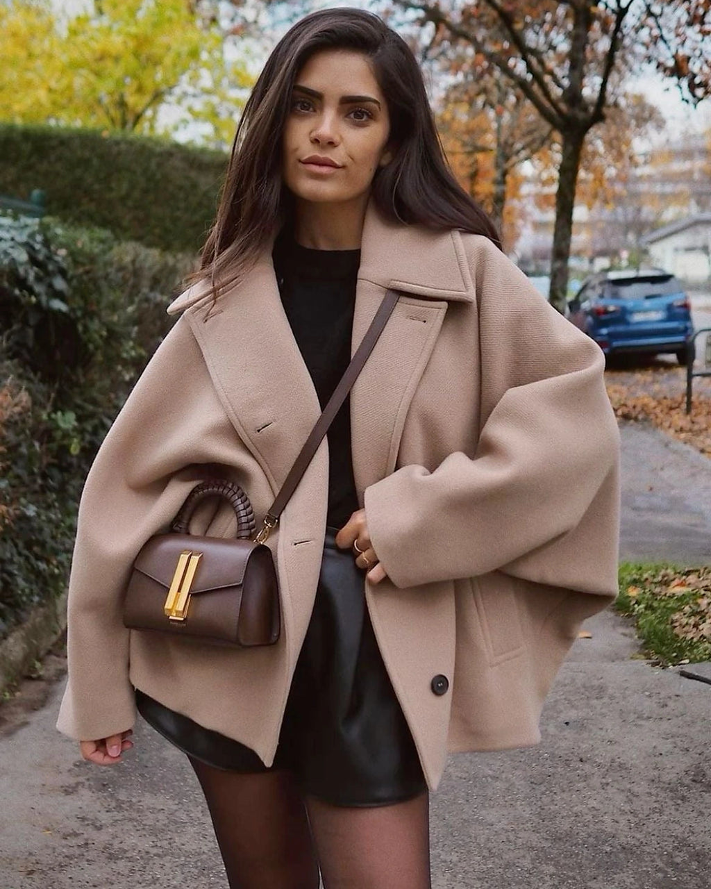 Women's Oversized Button-Front Wool-Blend Coat with Notched Collar – Jade Jane