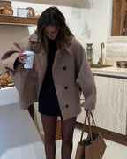 Women's Oversized Button-Front Wool-Blend Coat with Notched Collar – Jade Jane