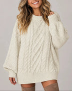 Women's Oversized Cable Knit Jumper Dress for Women with Balloon Long Sleeves – Nora