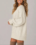Women's Oversized Cable Knit Jumper Dress for Women with Balloon Long Sleeves – Nora