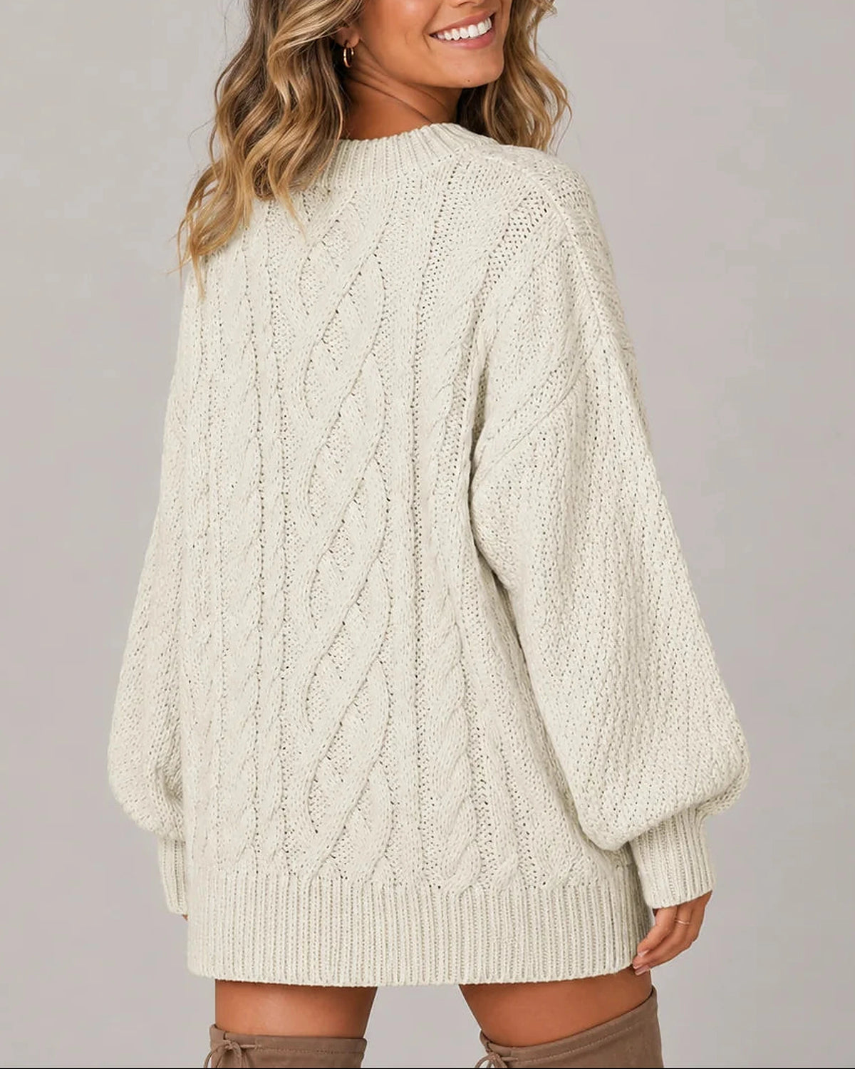 Women's Oversized Cable Knit Jumper Dress for Women with Balloon Long Sleeves – Nora