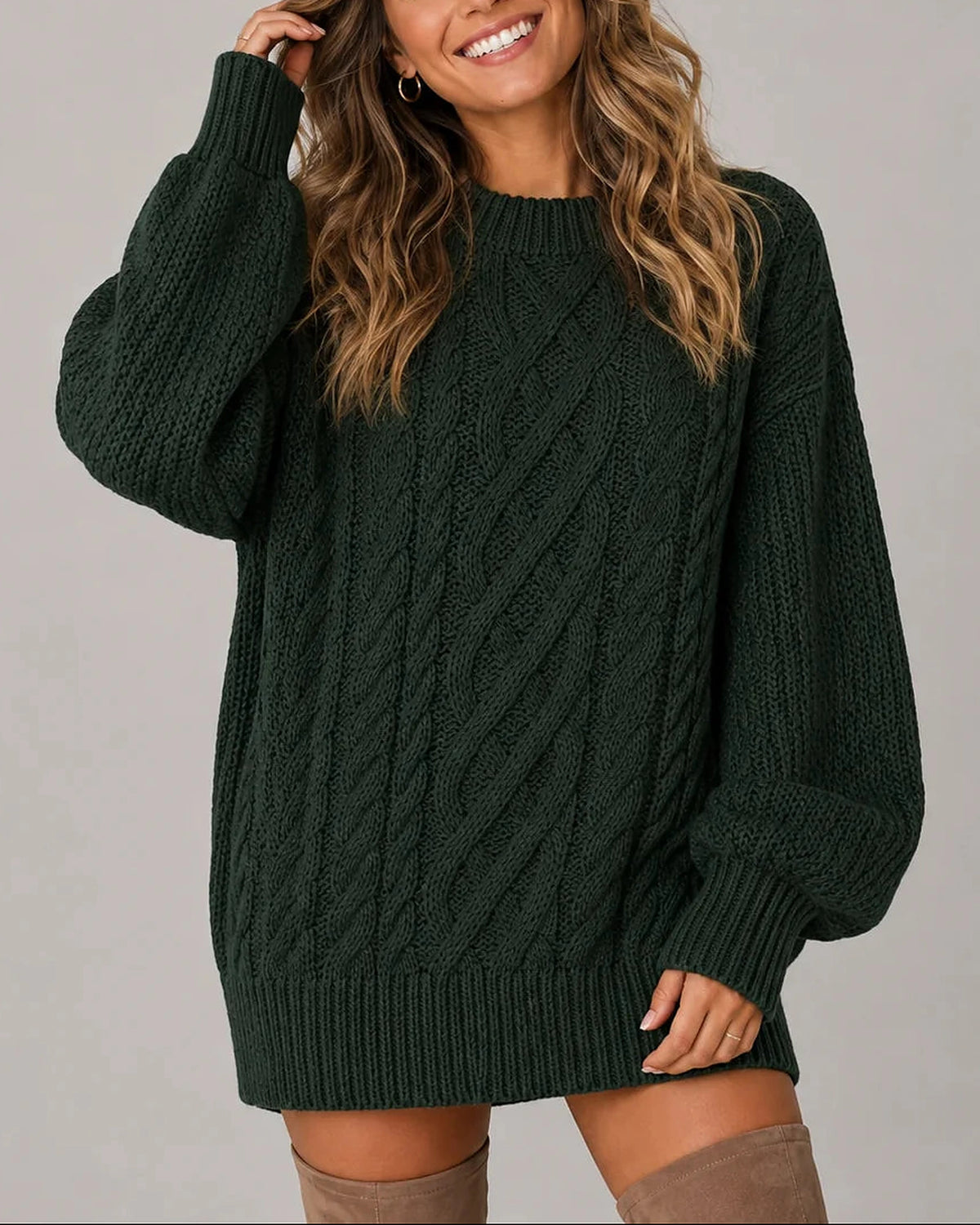 Women's Oversized Cable Knit Jumper Dress for Women with Balloon Long Sleeves – Nora
