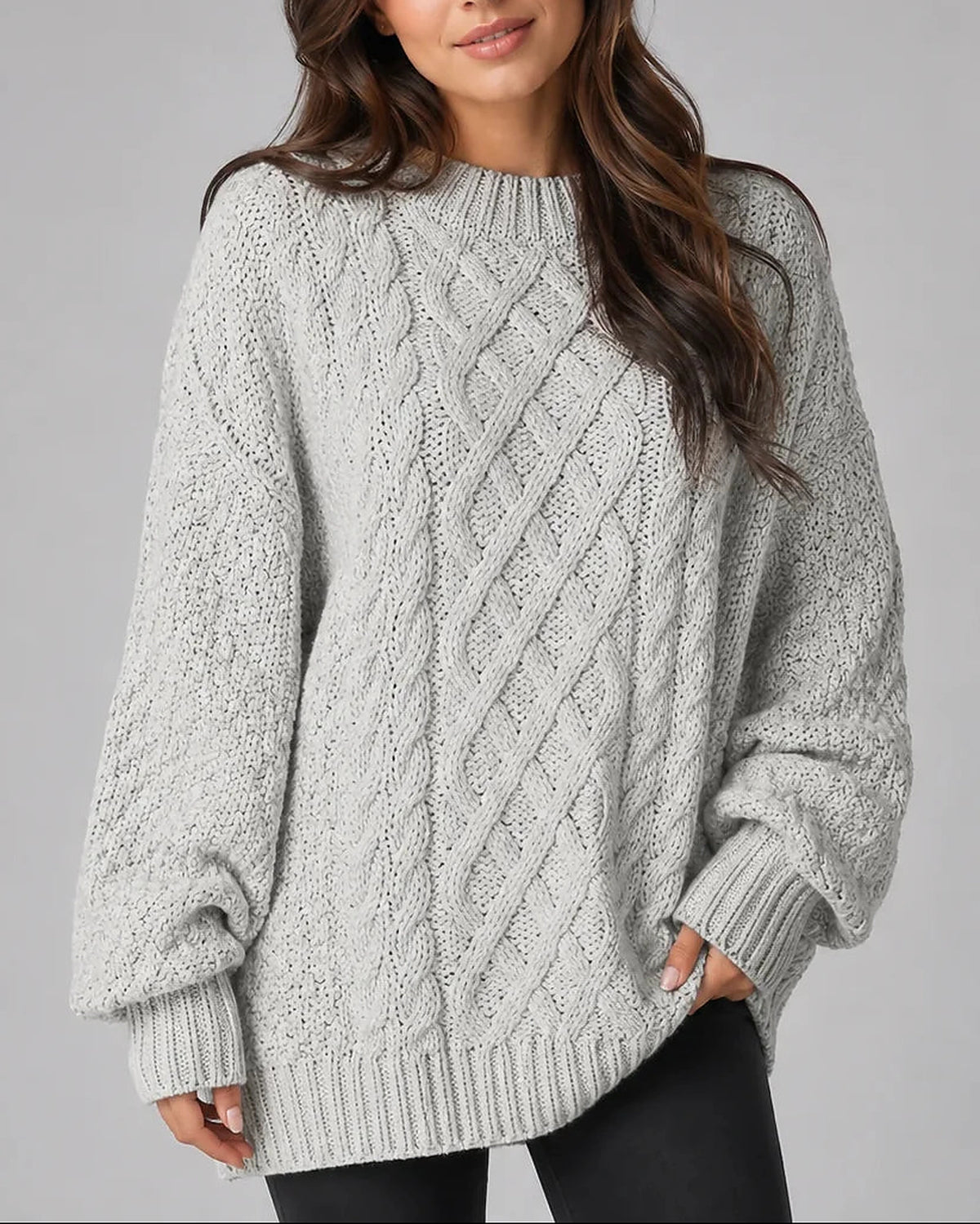 Women's Oversized Cable Knit Jumper Dress for Women with Balloon Long Sleeves – Nora