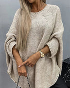 Women's Oversized Cable Knit Jumper with Wide Batwing Sleeves and Round Neck – Nell Rose