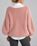 Women's Oversized Chunky Knit Jumper with Boat Neck and Balloon Sleeves – Rosalie
