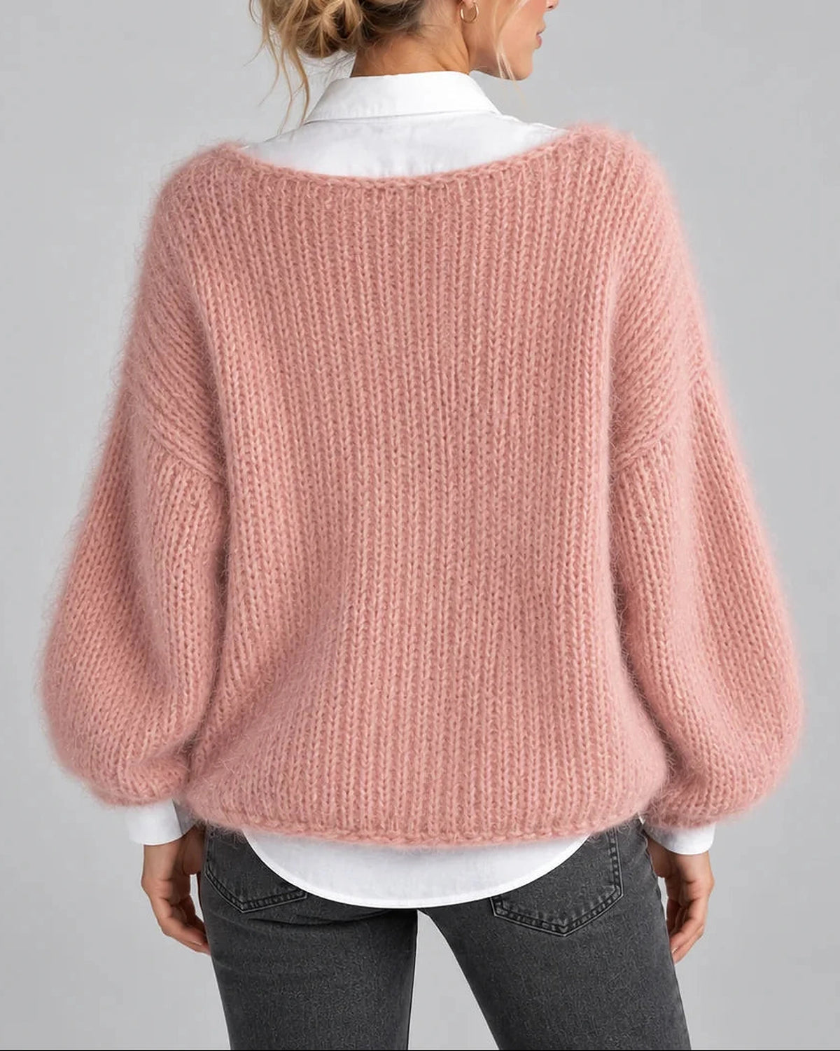 Women's Oversized Chunky Knit Jumper with Boat Neck and Balloon Sleeves – Rosalie