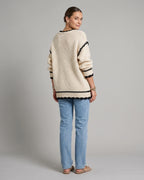 Women's Chunky Knit Jumper with Boat Neck and Contrast Trim, Oversized Fit – Stella Grey