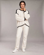 Women's Chunky Knit Jumper with Boat Neck and Contrast Whipstitch Trim, Oversized Fit – Ava