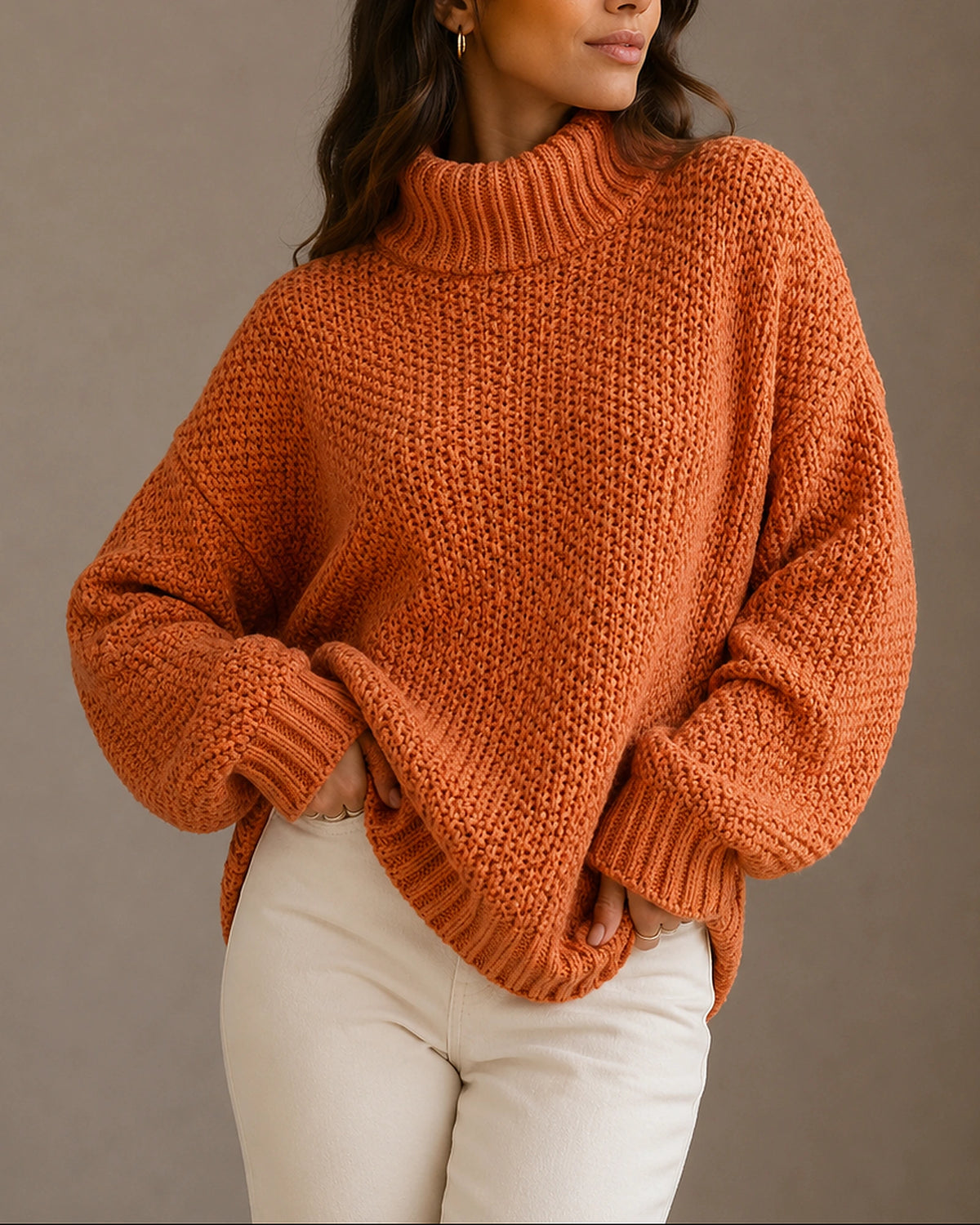 Women's Oversized Chunky Knit Turtleneck Jumper with Dropped Shoulders – Gemma