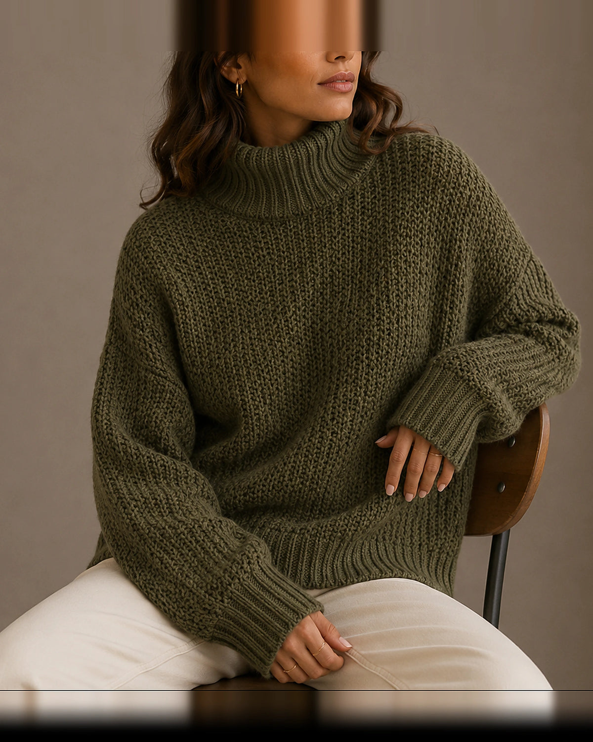 Women's Oversized Chunky Knit Turtleneck Jumper with Dropped Shoulders – Gemma
